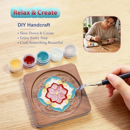 Cloisonne Kit, DIY Coasters Craft, Filigree Enamel Art, Baoxiang Flower - Image 4