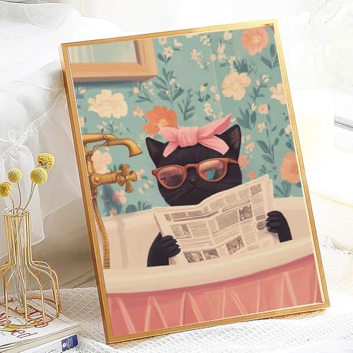 pchmcu Black Cat Paint by Number for Adults,Funny Animal in Bathroom Painting by Numbers,DIY Acrylic for Beginners Unframed,Easy Paint by Numbers Adults on Canvas for Decor 16x20inch - Image 3
