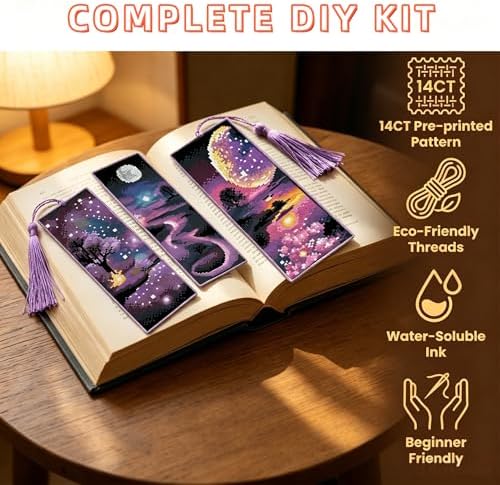 4PC Starry Night Counted Cross Stitch Bookmark Kit for Adults Beginners - Image 3