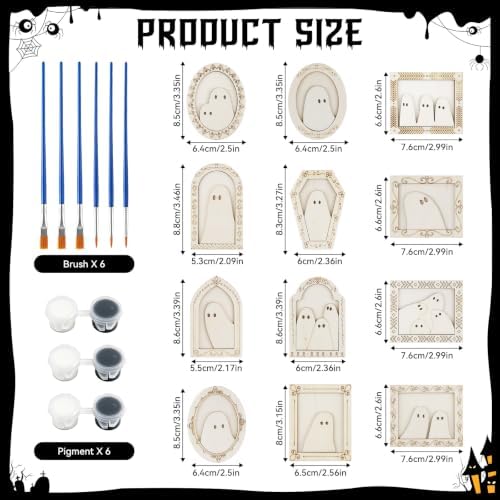 12 Sets Halloween Crafts for Adults Wood Ghost DIY Frames Decoration - Image 2