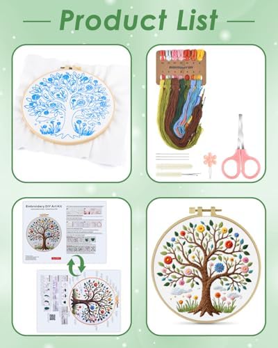 ERKOON Embroidery Kit for Beginners Adult, Cross Stitch Set Include Embroidery Cloth Hoops Threads for Craft Lover Hand Stitch with Embroidery Skill Techniques (Tree) - Image 2