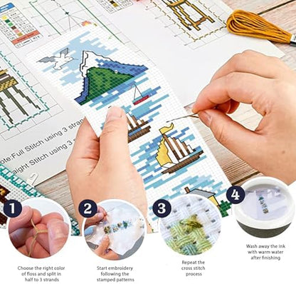 FREEBLOSS 6 Set Cross Stitch Bookmark Kit Stamped Cross Stitch Kit Ocean View Theme Embroidery Set with Instruction for Adults 8''*2.4'' - Image 4