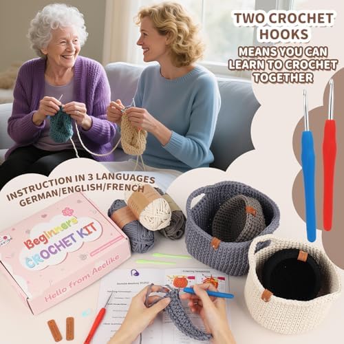 Aeelike 27Pcs Crochet Basket Kit for Beginners,Camel Round,Gift Box Package - Image 6
