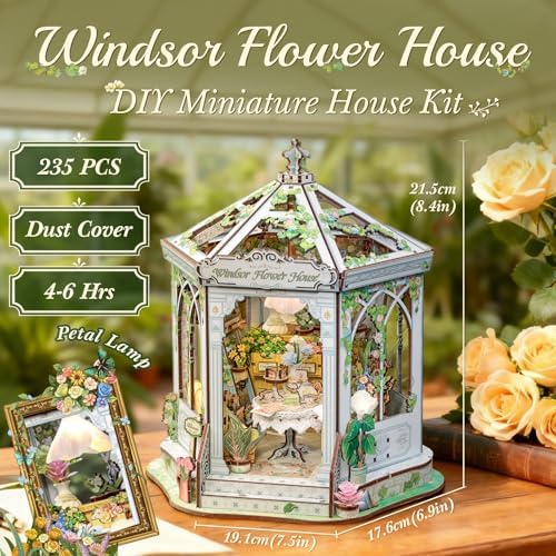CUTEBEE DIY Miniature House Kit - 3D Wooden Puzzle Flower House Florist Book Nook Kit Model Building Set, Bookshelf Room Decor, DIY Craft Gifts for Adults Teens 14+ (Windsor Flower House) - Image 2
