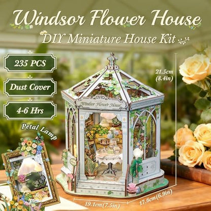 CUTEBEE DIY Miniature House Kit - 3D Wooden Puzzle Flower House Florist Book Nook Kit Model Building Set, Bookshelf Room Decor, DIY Craft Gifts for Adults Teens 14+ (Windsor Flower House) - Image 2