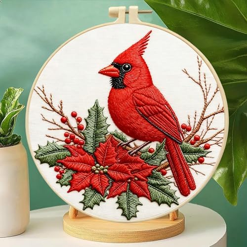 FRANDEK DIY Cardinal Stamped Embroidery Kit with Hoop for Adults - Image 7