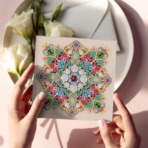 Diamond Art Cards with Envelopes–6PCS DIY Diamond Painting Greeting Cards Kit | Card Making Kit with Bling for Adults & Beginners | Birthday,Holiday & Thank You Cards (Mandala Flower) - Image 3