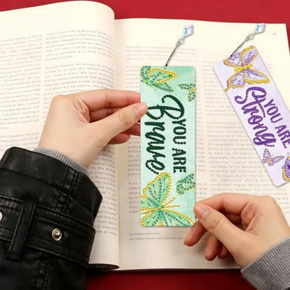 CRZMODE 4 Pack Butterfly Diamond Art Bookmarks, Special Shaped Diamond Painting Bookmarks with Pendant, DIY Butterfly Diamond Art with Tassels Crafts Gifts Supplies - Image 7