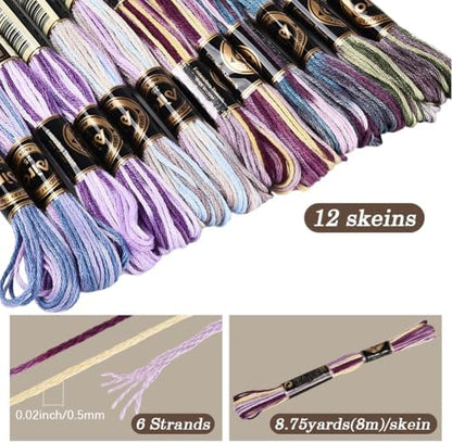 12 Skeins 105 Yards Purple Embroidery Thread Variegated Cross Stitch Floss Bulk 6 Ply Polyester Yarn Colorful Friendship Bracelet String for Sewing Making Needlecraft Knitting Stitching DIY - Image 2