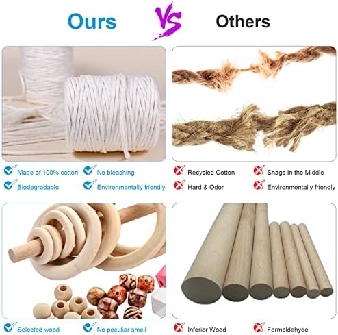 Hdviai Macrame Supplies - 3mm x 109Yards Macrame Cord for Adults Beginners Kit, with Accessories Like 110Pcs Beads and 40Pcs Wooden Rings for Plant Hanger - Image 3