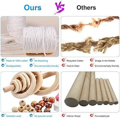 Hdviai Macrame Supplies - 3mm x 109Yards Macrame Cord for Adults Beginners Kit, with Accessories Like 110Pcs Beads and 40Pcs Wooden Rings for Plant Hanger - Image 3