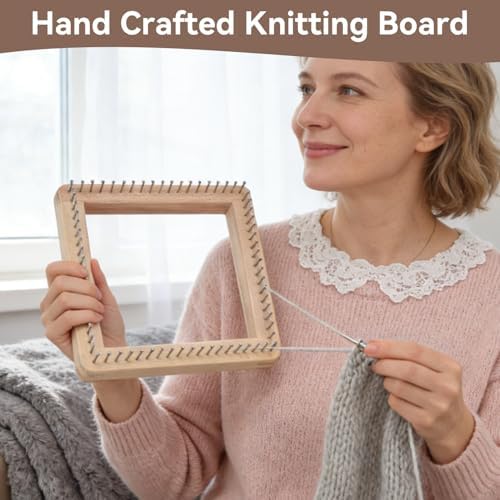HERCHR Wooden Knitting Loom, Wooden Loom Frame Weaving Loom DIY Solid Wood Multifunctional Blanket Crochet Loom Knitting Board Loom Tool for DIY Weaving Beginner Children Adults, 20 * 20cm - Image 5