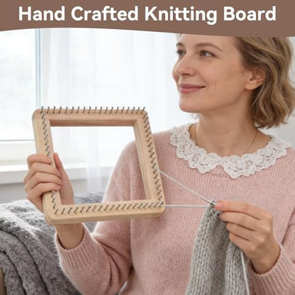 HERCHR Wooden Knitting Loom, Wooden Loom Frame Weaving Loom DIY Solid Wood Multifunctional Blanket Crochet Loom Knitting Board Loom Tool for DIY Weaving Beginner Children Adults, 20 * 20cm - Image 5
