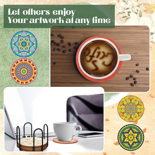 Reallnaive 45 Pcs Wooden Coaster Painting Kit, 10 Mandala DIY Markers - Image 6
