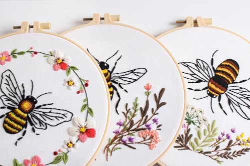 Konrisa Embroidery Kits for Adults Beginner, European Style Bees Collect Honey Stamped Embroidery Starter Kit,DIY Sewing Practice, Needlepoint Cross Stitch Kit,Set of 3 - Image 7