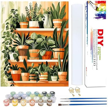 Yunruily Green Plant Canvas Paint by Numbers for Adults-Paint by Numbers Adults Plant,Painting by Number Canvas for Adult for Gifts and Home Wall Decor(with Gifts Box) 16x20inch by VintageStyleWallDecoration