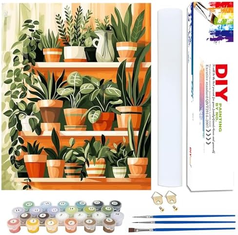 Yunruily Green Plant Canvas Paint by Numbers for Adults-Paint by Numbers Adults Plant,Painting by Number Canvas for Adult for Gifts and Home Wall Decor(with Gifts Box) 16x20inch by VintageStyleWallDecoration