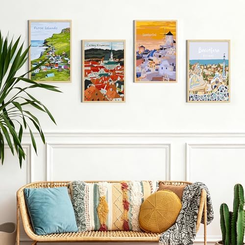 4 Pack Framed Paint by Numbers Kit for Adults Beginner with Wooden Easel, Landscape Easy Paint by Numbers with Frame, DIY Adult Paint by Numbers Kits on Canvas Framed for Home Decor Gift 8x12 Inch - Image 3