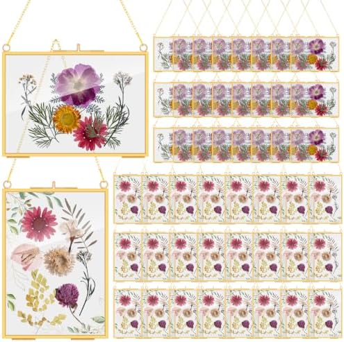 Barydat 36 Pcs Pressed Flower Frame Floating Glass Frames, 5“x7”, Gold by home