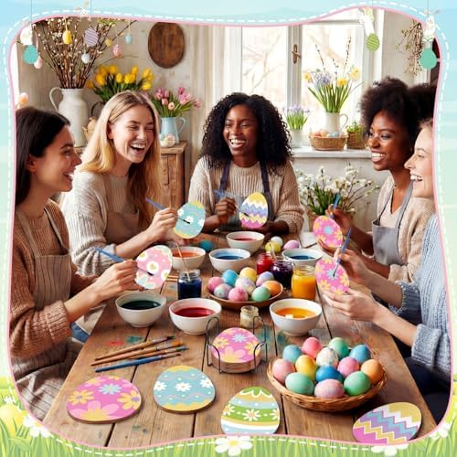 Reallnaive 8 Pcs Easter Eggs Paint by Numbers Kit for Adults Wooden Coaster - Image 5
