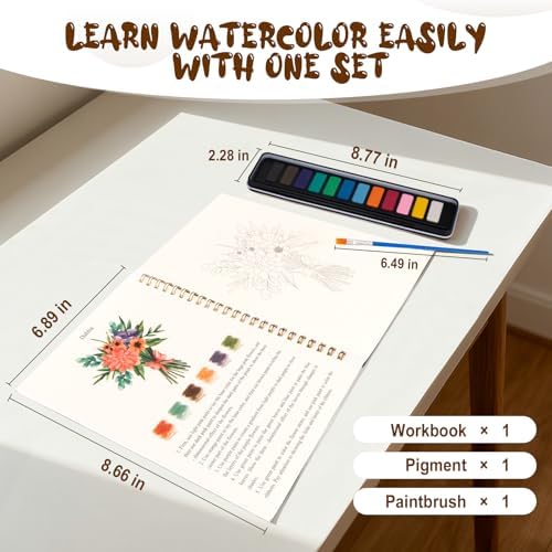 Watercolor Workbook for Adults, Beginner Friendly Watercolor Painting Kit Bouquet Water Coloring Book, Nature-Themed Practice Art Gift Water Color Paint Book with Palette and Brush - Image 2