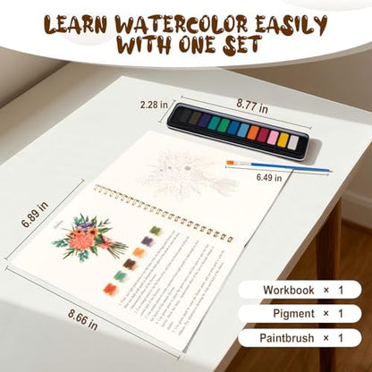Watercolor Workbook for Adults, Beginner Friendly Watercolor Painting Kit Bouquet Water Coloring Book, Nature-Themed Practice Art Gift Water Color Paint Book with Palette and Brush - Image 2