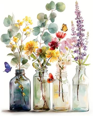 AIRDEA Flowers Paint by Numbers for Adults 16x20in Bottle Flowers Painting by Number Kits for Beginner Frameless Easy Acrylic Oil Painting on Canvas with Paints and Brushes by AIRDEA
