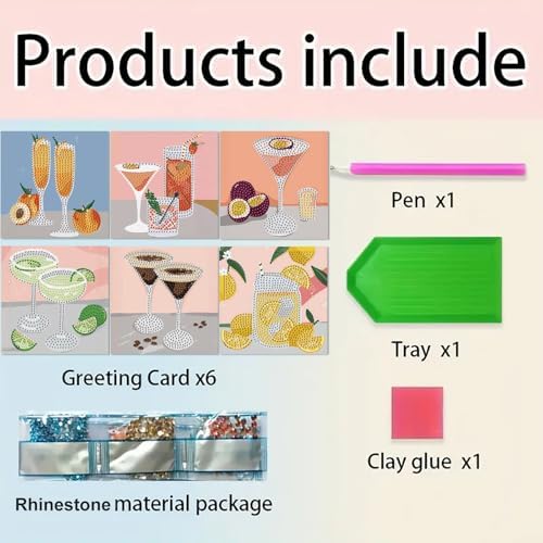 DDGYP 6 Pcs Cocktail Diamond Art Cards with Envelopes,Size 5.9×5.9inch - Image 7