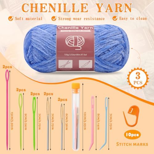 LUNARM Chenille Yarn 3 Pack 3.5oz Chunky Blanket Velvet Yarn 263 Yard - Image 2