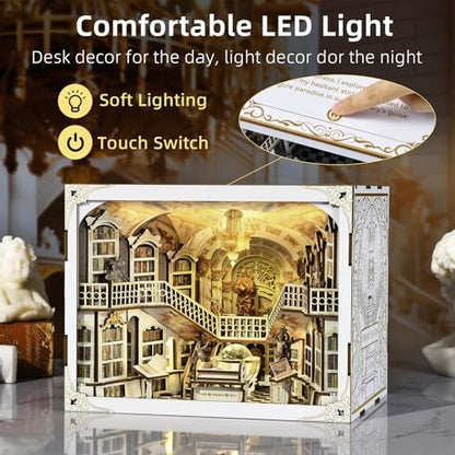  DIY Book Nook Kit, DIY Miniature Dollhouse Booknook Kit, 3D Wooden Puzzle Bookend Bookshelf Insert Decor with LED Light for Adults (Library of Gods Max) - Image 3
