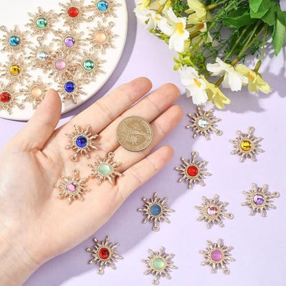39Pcs 13 Colors Transparent Resin Sun Charms, IP Light Gold Tone Alloy Findings, Mixed Color Pendants with Storage Box for DIY Jewelry Making - Image 5