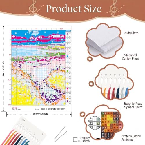 Beach Wildflower Stamped Cross Stitch Kits for Beginner 12x16 Inch - Image 6