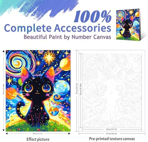 Yunnuo Paint by Numbers Kit for Adults Cat,Adult Paint by Number Kits on Canvas,Painting by Numbers for Beginners Black Cat and Starry Night,DIY Oil Painting Kit for Home Wall Decor Gift (16x20 Inch) - Image 2