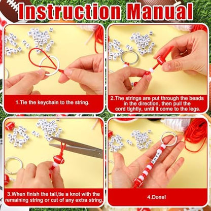 Landical 564 Pcs Football Keychain Making Kit DIY Name Bead Craft Red - Image 2