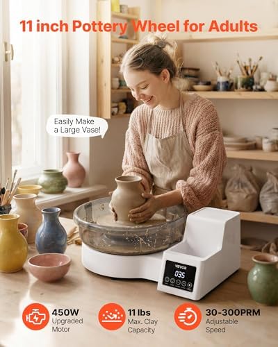 VEVOR Pottery Wheel for Adults, 11" Aluminum Turntable, 450W Electric Table Top Pottery Wheel with Foot Pedal, 30-300 RPM Adjustable Speed, Detachable Basin, for Beginners, DIY Clay Art Craft, White - Image 2