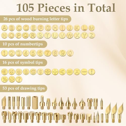 AOZUO 109 Pcs Wood Burning Tips, Wood Burning Tip Set Including Woods Burnings Letters Numbers Symbol Woods Burnings Tip for Wooden Burner DIY Embossing Wooden Burn Carving Crafts - Image 3