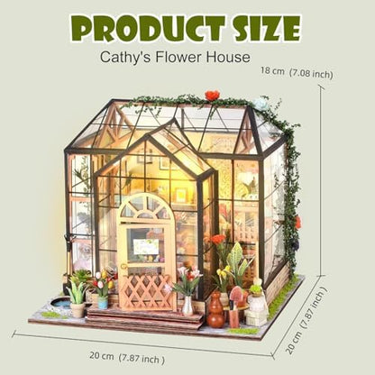 Book Nook Kit, 3D Wooden Puzzles Flower House Dollhouse with LED Light - Image 5