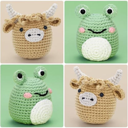 CrochetBox Highland Cow and Frog Crochet Kit for Beginners, 2 PCS Set - Image 2