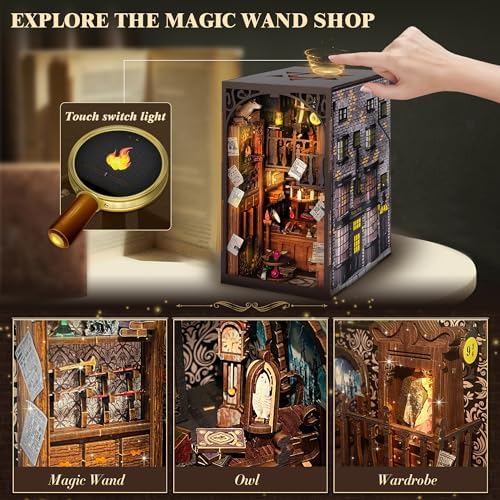 DIY Book Nook Kit, 3D Wooden Puzzle Miniature Booknook Bookend Bookshelf Decor with LED Light, Dust Cover, Book Nook Kits for Adults Teen Ideas - Image 3