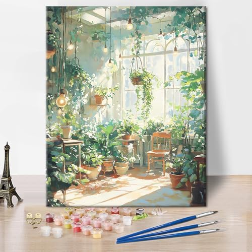 TUMOVO Paint by Numbers Kit for Adults Beginner Green Plants, Adult Paint by Number with Brushes Sunlight, DIY Acrylic Painting by Numbers for Gift Home Wall Decor 16"x20"(Frameless) by TUMOVO