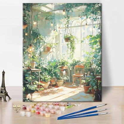TUMOVO Paint by Numbers Kit for Adults Beginner Green Plants, Adult Paint by Number with Brushes Sunlight, DIY Acrylic Painting by Numbers for Gift Home Wall Decor 16"x20"(Frameless) by TUMOVO