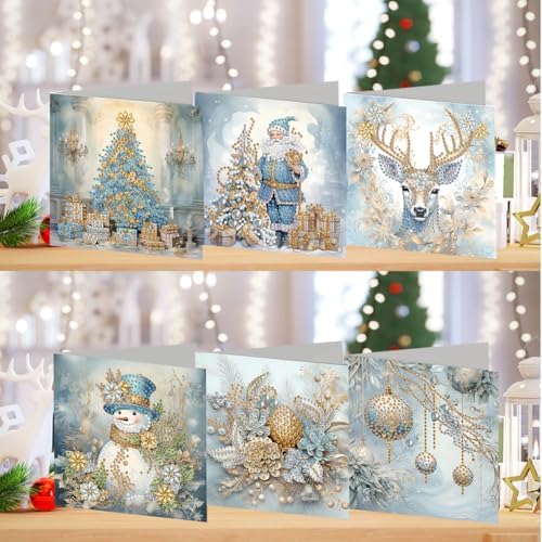 jinglinhh 6pcs Christmas Tree Santa Elk Flowers Ball Diamond Art Painting Greeting Cards with Envelopes, DIY Card Making Kits for Adults, Diamond Art Postcards Holiday Cards Craft Gifts - Image 4