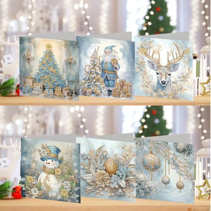 jinglinhh 6pcs Christmas Tree Santa Elk Flowers Ball Diamond Art Painting Greeting Cards with Envelopes, DIY Card Making Kits for Adults, Diamond Art Postcards Holiday Cards Craft Gifts - Image 4