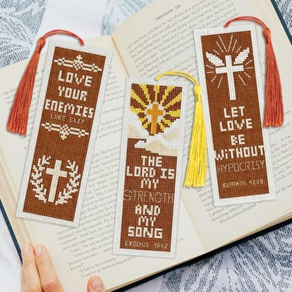 INFUNLY 6-Pack Bible Verse Cross Stitch Bookmark Kit 3x8.5 Inch Cotton-Linen Pre-Printed Pattern DIY Embroidery Craft Set with Felt Backing for Church Gift Home Hobby Book Lovers Readers - Image 5