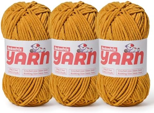 3 Pack Plush Chunky Chenille Yarn for Crocheting, Soft Fluffy Velvet Yarn for Crocheting, Fuzzy Baby Blanket Knitting Yarn, 300g/393yds Bulky Amigurumi Yarns（3 Ginger Color） by Sekafris