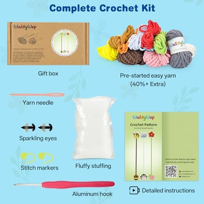 WaldyWop Crochet Kit for Beginners: 3 Animal Bookmarks Craft Kit,Women Gift - Image 4