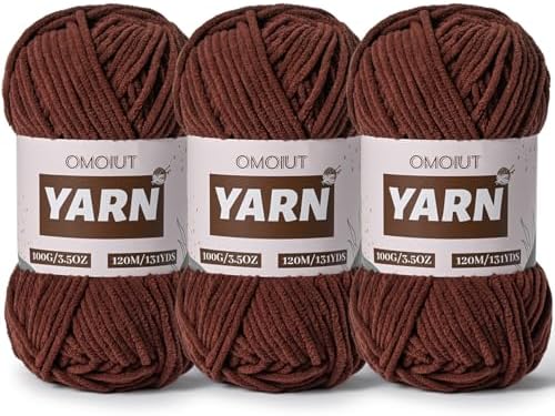 3 Packs Plush Chenille Chunky Crochet Yarn - Baby Yarn for Crocheting Soft - Velvet Yarns Knitting for Blankets Crafts - Fluffy Amigurumi Yarns 300g / 393yd (3 Dark Coffee) by OMoiut