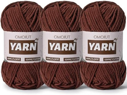 3 Packs Plush Chenille Chunky Crochet Yarn - Baby Yarn for Crocheting Soft - Velvet Yarns Knitting for Blankets Crafts - Fluffy Amigurumi Yarns 300g / 393yd (3 Dark Coffee) by OMoiut