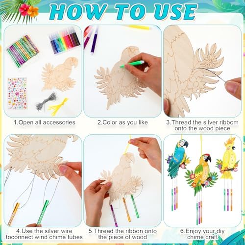 Amyhill 16 Pack Bird Wind Chimes Craft Kit, DIY Painting Wooden Art, Gifts - Image 3