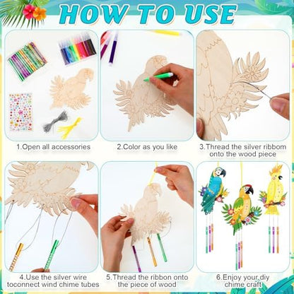 Amyhill 16 Pack Bird Wind Chimes Craft Kit, DIY Painting Wooden Art, Gifts - Image 3
